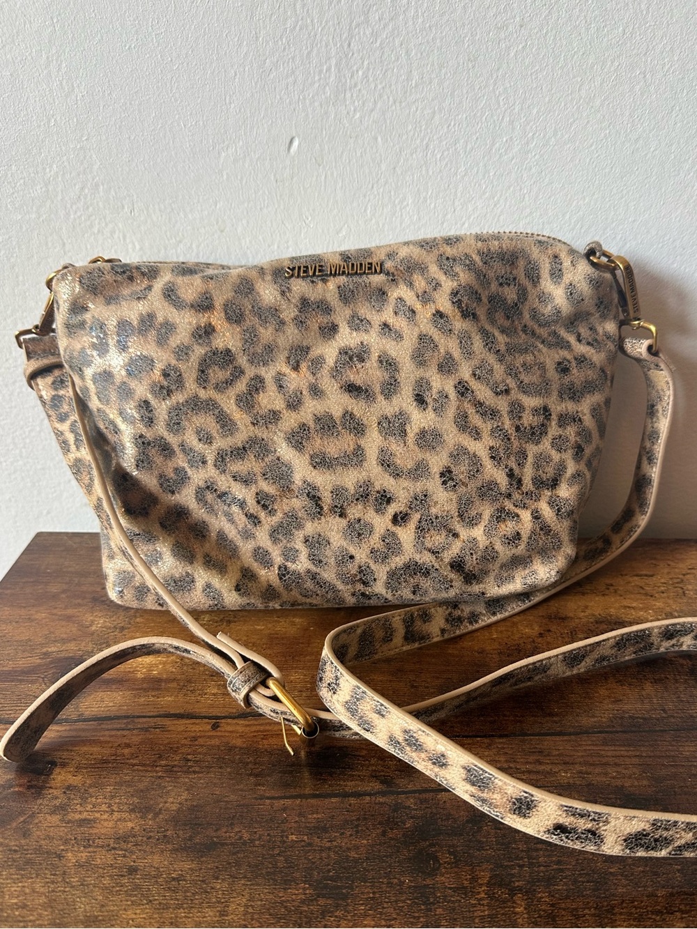 Steve Madden Leopard Print Crossbody Bag Faux Suede Tan and Black NWOT